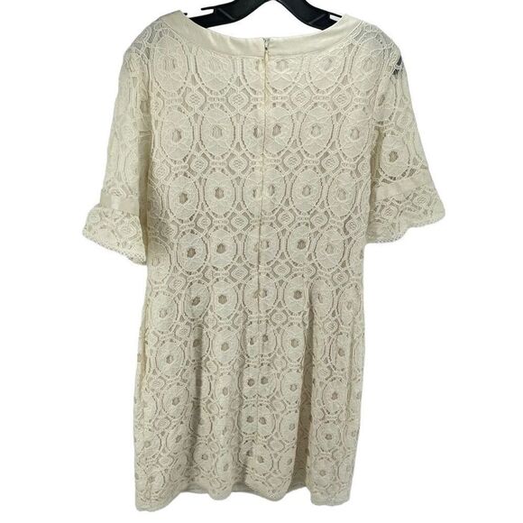 Liz Claiborne Womens Sheath Dress Lace Lined Short Sleeve Mini Cream Size 14 - Picture 2 of 9